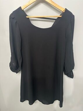 Black Women's Scoop Neck Chiffon Dress